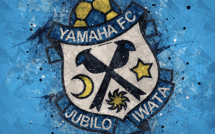 Jubilo Iwata, 4k, Japanese football club, creative geometric art, logo, mosaic, blue abstract background, J-League, Iwata, Shizuoka, Japan, J1 League, football
