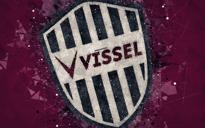 Vissel Kobe, 4k, Japanese football club, creative geometric art, logo, mosaic, purple abstract background, J-League, Kobe, Hyogo, Japan, J1 League, football