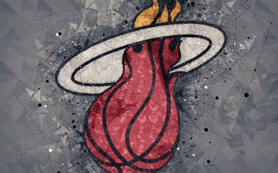 Miami Heat, 4K, yaratıcı logo, Amerikan Basketbol Kul&#252;b&#252;, amblem, geometrik sanat, NBA, gri soyut, arka plan, Miami, Florida, ABD, Basketbol
