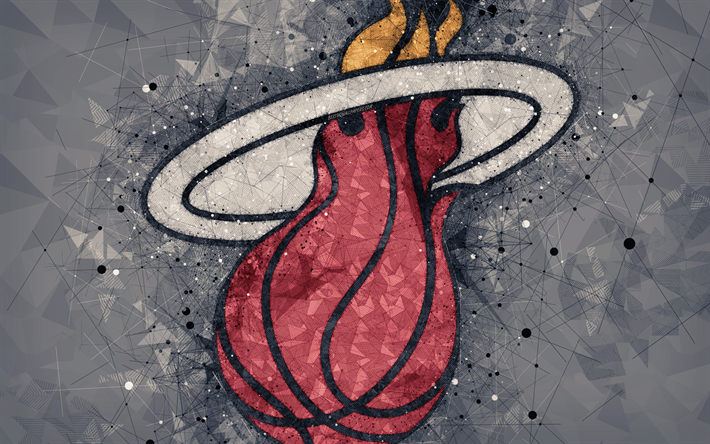 Miami Heat, 4K, logotipo de creative, American Club de Baloncesto, el emblema, el arte geom&#233;trico, de la NBA, gris abstracto de fondo, Miami, Florida, estados UNIDOS, el baloncesto, la Asociaci&#243;n Nacional de Baloncesto