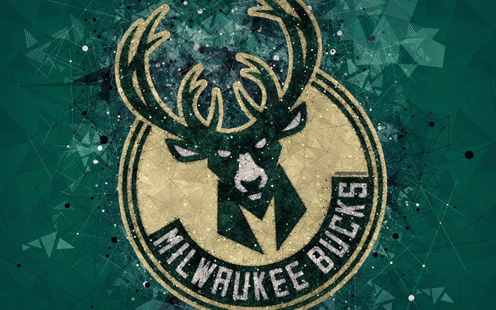 Milwaukee Bucks, 4K, kreativa logotyp, Amerikansk Basket Club, emblem, geometriska art, NBA, gr&#246;n abstrakt bakgrund, Milwaukee, Wisconsin, USA, basket, National Basketball Association