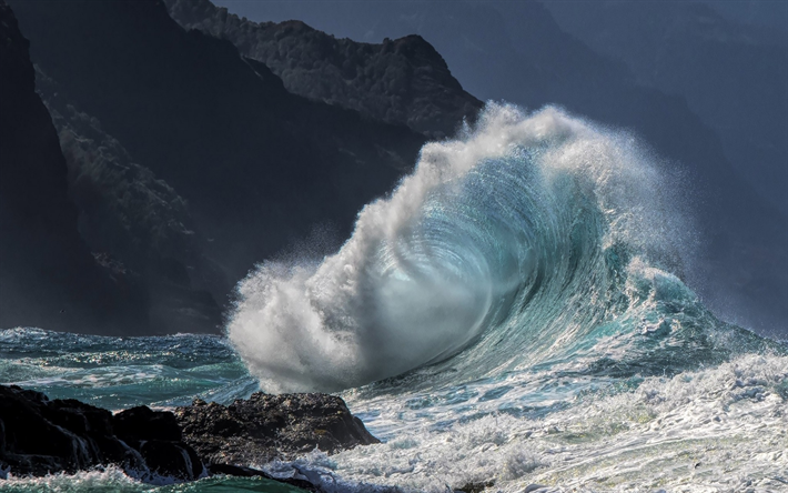huge wave, coast, sea, rocks, big waves, storm