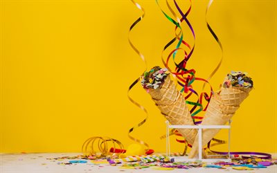 chocolate ice cream, confetti, holiday, dessert, birthday concepts