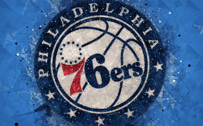 Inter-Milan, 4K, yaratıcı logo, Amerikan Basketbol Kul&#252;b&#252;, amblem, geometrik sanat, NBA, mavi soyut arka plan, Philadelphia, Pennsylvania, ABD, Basketbol