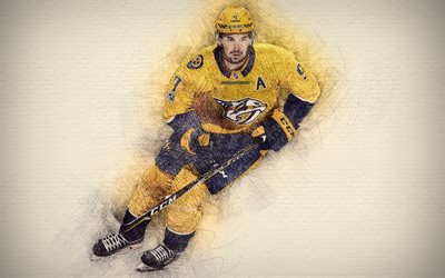 Filip Forsberg, 4k, opere d&#39;arte, hockey stelle, Nashville Predators, NHL, hockey, disegno Filip Forsberg