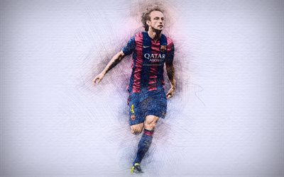 Ivan Rakitic, 4k, artwork, football stars, Barcelona, Rakitic, soccer, La Liga, Barca, footballers, drawing Rakitic, FC Barcelona