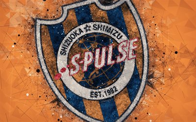 Shimizu S-Pulse, 4k, Japanese football club, creative geometric art, logo, mosaic, orange abstract background, J-League, Shizuoka, Japan, J1 League, football