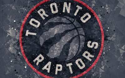 Toronto Raptors, 4K, creative logo, Canadian Basketball Club, emblem, geometric art, NBA, gray abstract background, Toronto, Canada, USA, basketball, National Basketball Association