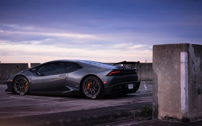Lamborghini Huracan, gray supercar, sports coupe, tuning Huracan, black wheels, Italian sports cars, gray Huracan, Lamborghini