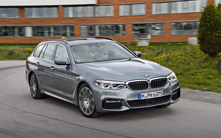 BMW 530d Touring, 2018, front view, wagon M5, new gray 5 series, German cars, exterior, BMW