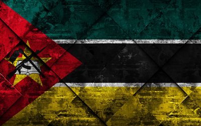 Flag of Mozambique, 4k, grunge art, rhombus grunge texture, Mozambique flag, Africa, national symbols, Mozambique, creative art
