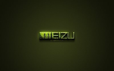 Meizu logotipo, verde logotipo de creative, arte floral logotipo, Meizu emblema, verde textura de fibra de carbono, Meizu, arte creativo