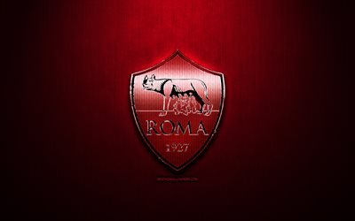 Roma FC, maroon metal background, Serie A, italian football club, fan art, Roma logo, football, soccer, AS Roma, Italy