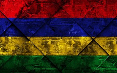 Flag of Mauritius, 4k, grunge art, rhombus grunge texture, Mauritius flag, Africa, national symbols, Mauritius, creative art