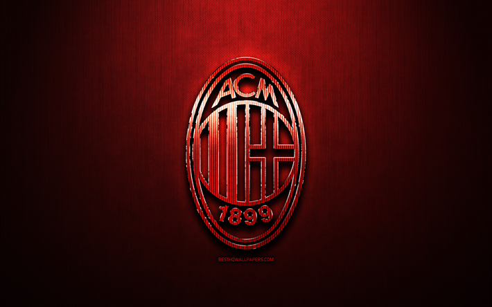 Milan FC, kırmızı metal arka plan, Serisi, İtalyan Futbol Kul&#252;b&#252;, fan sanat, Milan logo, futbol, AC Milan, İtalya