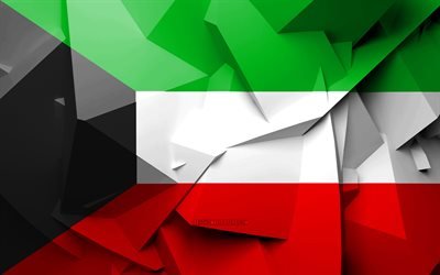 4k, Flag of Kuwait, geometric art, Asian countries, Kuwaiti flag, creative, Kuwait, Asia, Kuwait 3D flag, national symbols