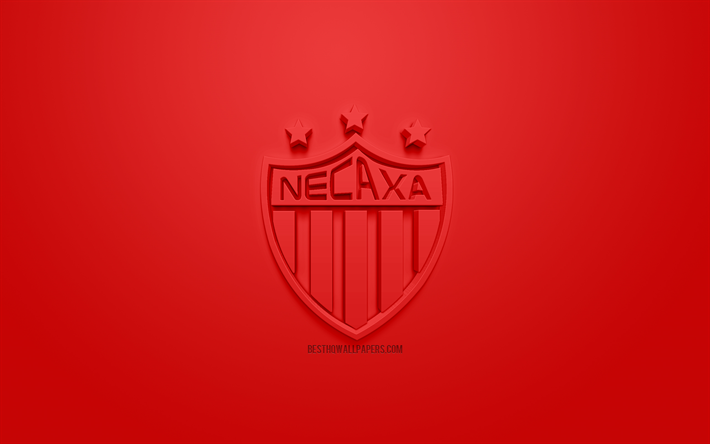 Club Necaxa, yaratıcı 3D logo, kırmızı bir arka plan, 3d amblem, Meksika Futbol Kul&#252;b&#252;, Lig MX, Aguascalientes, Meksika, 3d sanat, futbol, 3d logo şık