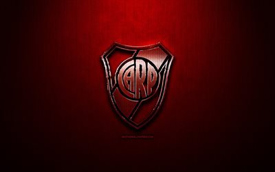 River Plate FC, red metal background, Argentine Primera Division, Argentine football club, fan art, River Plate logo, football, soccer, CA River Plate, Argentina