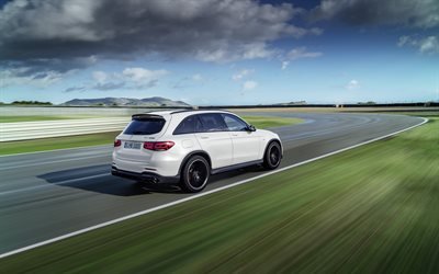 Mercedes-Benz GLC 63S, 2019, white crossover, tuning, racing track, new white GLC, Mercedes-AMG, 4Matic, GLC 63S
