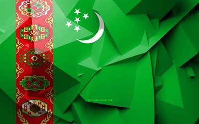 4k, Flag of Turkmenistan, geometric art, Asian countries, Turkmenistan flag, creative, Turkmenistan, Asia, Turkmenistan 3D flag, national symbols