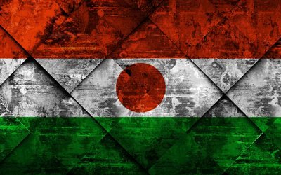 Flag of Niger, 4k, grunge art, rhombus grunge texture, Niger flag, Africa, national symbols, Niger, creative art