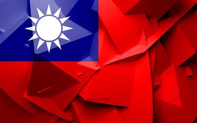4k, Flag of Taiwan, geometric art, Asian countries, Taiwanese flag, creative, Taiwan, Asia, Taiwan 3D flag, national symbols