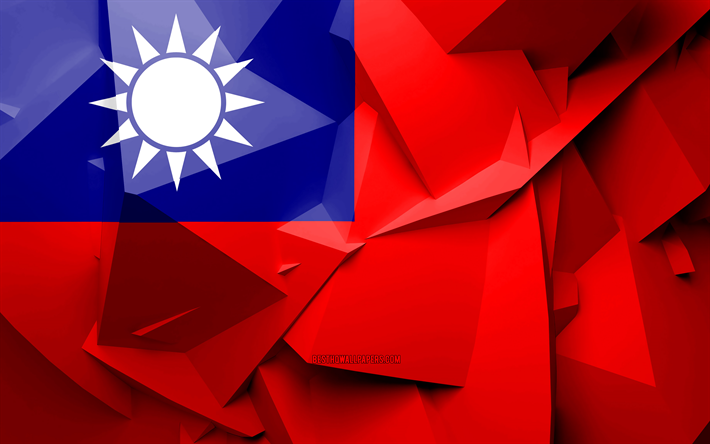 4k, Tayvan, geometrik sanat Bayrağı, Asya &#252;lkeleri, Tayvan bayrak, yaratıcı, Asya, 3D bayrak, ulusal semboller