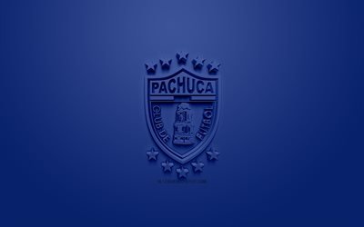CF Pachuca, creative 3D logo, blue background, 3d emblem, Mexican football club, Liga MX, Pachuca de Soto, Mexico, 3d art, football, stylish 3d logo