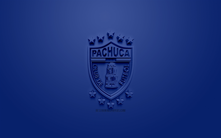 Download wallpapers CF Pachuca, creative 3D logo, blue background, 3d