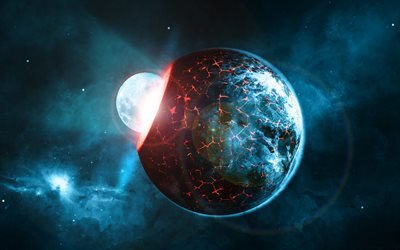 4k, Explosion of Earth, asteroid collision, apocalypse, destruction of planets, galaxy, stars, explosion of planet, sci-fi, universe, planets, Earth, asteroids