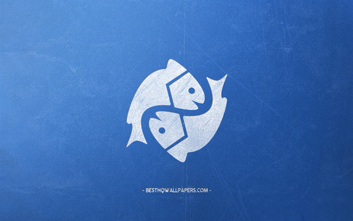 Balık BURCU, mavi retro arka plan, Balık Bur&#231; işareti, retro tarzı, yaratıcı sanat, bur&#231;lar, Balık