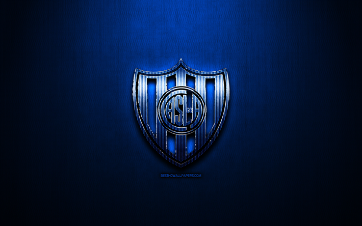 San Lorenzo FC, blue metal background, Argentine Primera Division, Argentine football club, fan art, San Lorenzo logo, football, soccer, CA San Lorenzo de Almagro, Argentina