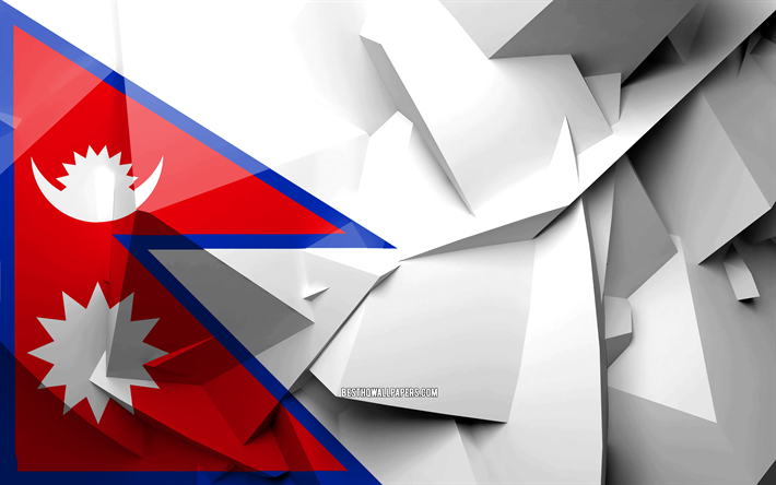4k, Bandiera del Nepal, arte geometrica, paesi Asiatici, Nepalese, bandiera, creativo, Nepal, Asia, Nepal 3D, nazionale, simboli