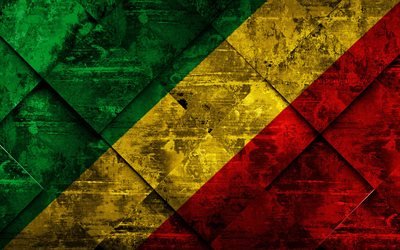 Flag of Republic of the Congo, 4k, grunge art, rhombus grunge texture, Africa, national symbols, Republic of the Congo, creative art