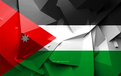 4k, Flag of Jordan, geometric art, Asian countries, Jordan flag, creative, Jordan, Asia, Jordan 3D flag, national symbols