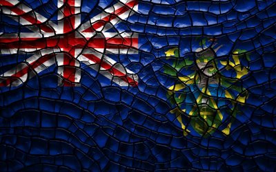 旗のPitcairn島, 4k, ひび割れの土, オセアニア, Pitcairn諸島フラグ, 3Dアート, Pitcairn島, 大洋州の国々, 国立記号, Pitcairn島の3Dフラグ