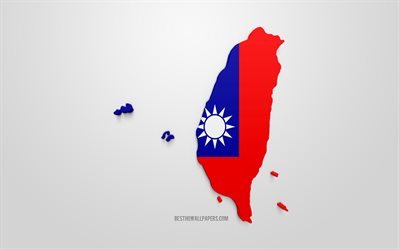 3d flag of Taiwan, map silhouette of Taiwan, 3d art, Taiwan flag, Europe, Taiwan, geography, Taiwan 3d silhouette