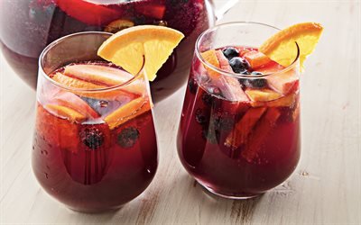Sangria, Spanish national drink, glasses with sangria, Red wine