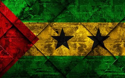 Flag of Sao Tome and Principe, 4k, grunge art, rhombus grunge texture, Sao Tome and Principe flag, Africa, national symbols, Sao Tome and Principe, creative art
