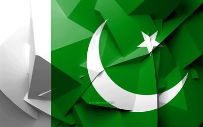 4k, Flag of Pakistan, geometric art, Asian countries, Pakistani flag, creative, Pakistan, Asia, Pakistan 3D flag, national symbols