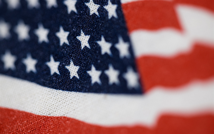 Bandeira dos EUA, bandeira americana, seda bandeira, s&#237;mbolo nacional, EUA, bokeh, blur
