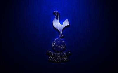 Tottenham Hotspur FC, blue metal background, Premier League, english football club, fan art, Tottenham Hotspur logo, football, soccer, Tottenham Hotspur, England