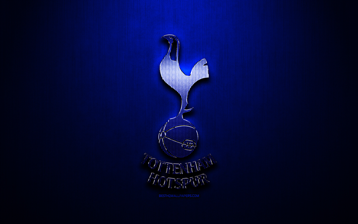 Tottenham Hotspur FC, bl&#229; metall bakgrund, Premier League, engelska football club, fan art, Tottenham Hotspur-logotyp, fotboll, Tottenham Hotspur, England