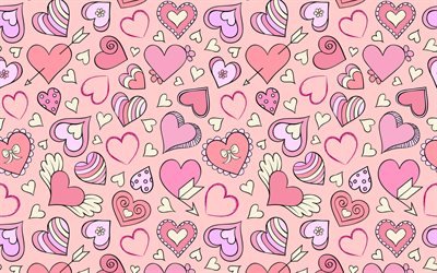 retro fundo rosa com cora&#231;&#245;es, cor-de-rosa textura com o cora&#231;&#227;o, o amor de plano de fundo, retro textura