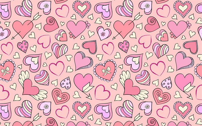 retro pink background with hearts, pink texture with hearts, love background, retro texture