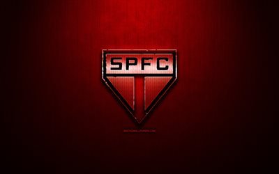 Sao Paulo FC, red metal background, Brazilian Seria A, brazilian football club, fan art, Sao Paulo logo, football, soccer, SPFC, Brazil