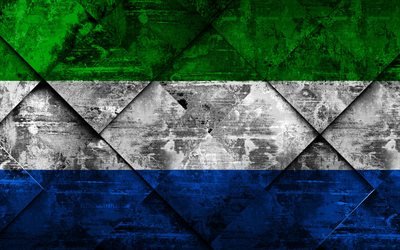 Flag of Sierra Leone, 4k, grunge art, rhombus grunge texture, Sierra Leone flag, Africa, national symbols, Sierra Leone, creative art