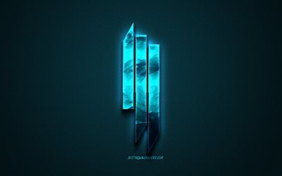 Skrillex logotipo, azul criativo logotipo, American DJ, Skrillex emblema, textura de fibra de carbono azul, arte criativa, Skrillex