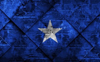 Somali bayrağı, 4k, grunge sanat, rhombus grunge doku, Somali bayrak, Afrika, Ulusal semboller, Somali, yaratıcı sanat