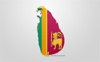 3d flag of Sri Lanka, map silhouette of Sri Lanka, 3d art, Sri Lanka flag, Europe, Sri Lanka, geography, Sri Lanka 3d silhouette